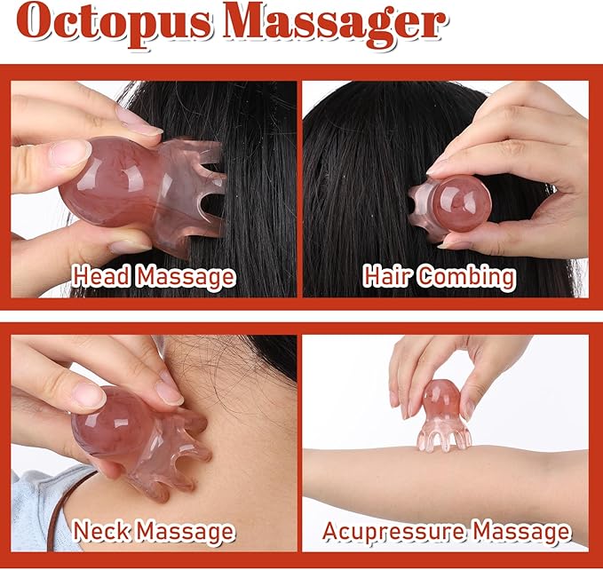 2 Pcs Octopus Head Massage Comb, Manual Scalp Massage Tool for Head and Body Relaxation Portable Acupressure Massager for Home Office