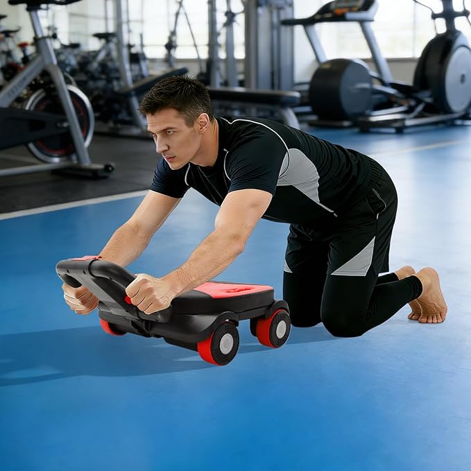 Ab Roller Wheel, 4-Wheel Abdominal & Core Strength Trainer for Home Gym Fitness, Exercise Wheel with Knee Pad for Beginners to Advanced Users