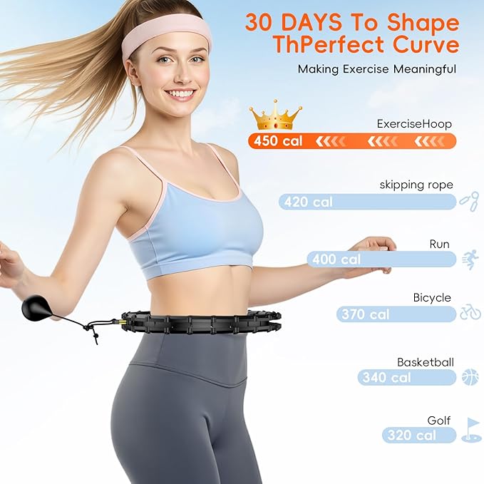 Plus Size Silent Weighted Hula Infinity Fitness Detachable Hoops 65-Inch 32 Knot, Smart Noiseless Infinity Hula for Women, Waist and Abdominal Home Weight Loss Exercise Fit Hoop
