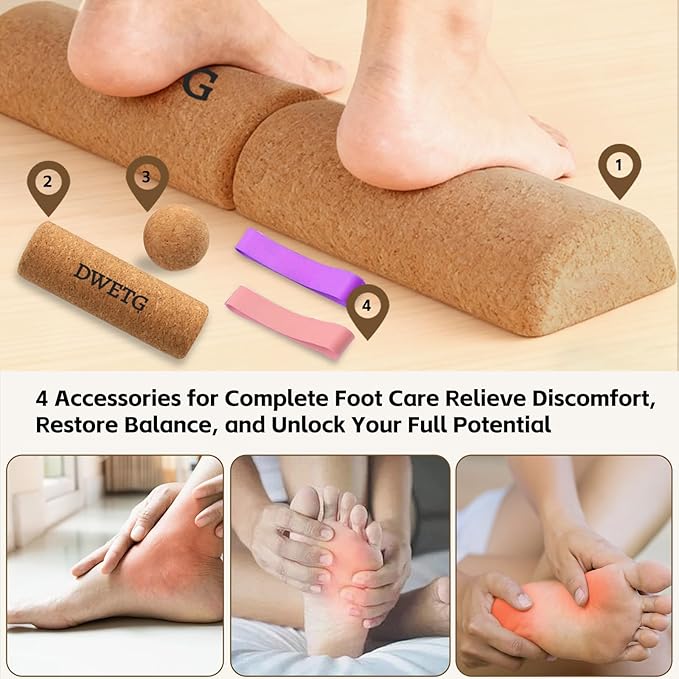 Cork Yoga Balance Board with Blocks and Resistance Bands, Non-Slip Yoga Balance Trainer for Pilates, Fitness, Stability, Core Strength and Flexibility Training for Home and Studio