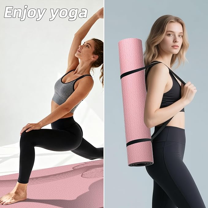 Large Yoga Mat 76"x 40"x10mm (2/5 inch) – Extra Thick & Wide, TPE Fitness Mat, Printed Non-Slip Exercise Mat with Carrying Strap for Men & Women, Pilates, Stretching, Fitness & Workout