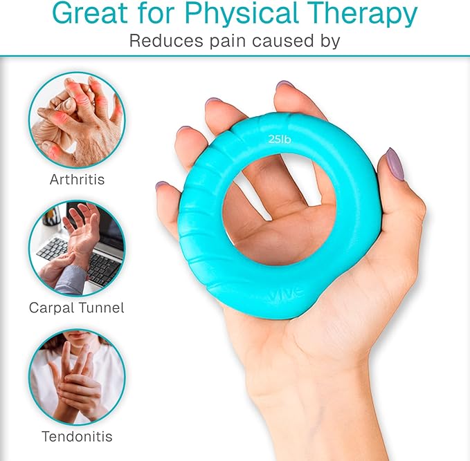 Vive Hand Strengthener Grip Ring - Forearm Ring Hand Exercisers - Silicone Squeezer Gripper for Muscle Strengthening Training Tool - Arthritis Finger Physical Therapy PT Kit Trainer (Textured 2 Pack)