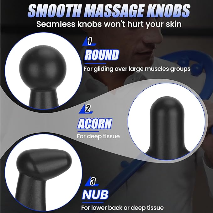 Trigger Point Massage Cane for Back, Neck & Shoulder Relief, Self Massage Tool for Deep Tissue & Muscle Knots, Ergonomic Therapy Cane to Reach Hard-to-Reach Back Spots, Lightweight Portable (Black)