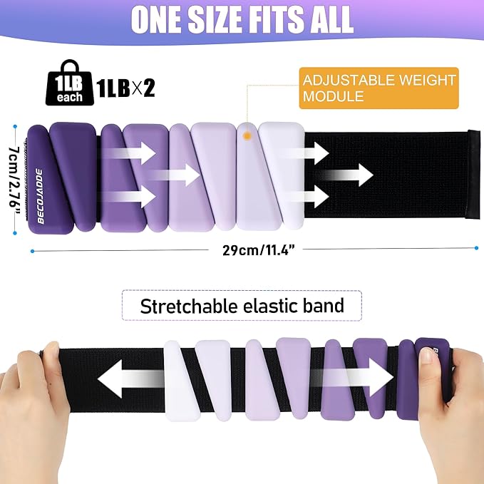 Ankle Weights for Women Wrist Weights Set of 2 (1 lb/2 lb Each) Adjustable Arm Leg Weight for Womens Men Suitable for Walking Swimming Running Pilates Yoga Gym