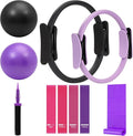 Pilates Ring Fitness Circles Set, Dual Padded Handles Home Pilates Equipment Set for Women Includes 2 Pilates Ring, 2 Pilates Mini Ball, and 5 Resistance Bands at Home Pilates Workout Set