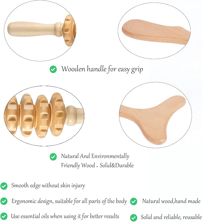 Wood Therapy Massage Tools Wooden Gua Sha Kits Maderoterapia Kit Body Sculpting Tools Wood Massager Roller for Relax Muscles (2)