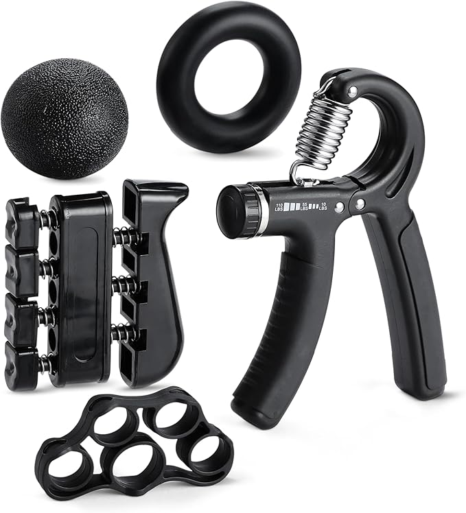 Amazon Basics Grip Strength Trainer Forearm Strengthener 5-Piece Kit, Black