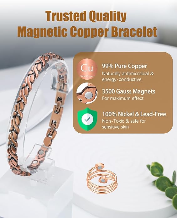 Copper Bracelets & Rings for Women, Copper Magnetic Bracelet for Women