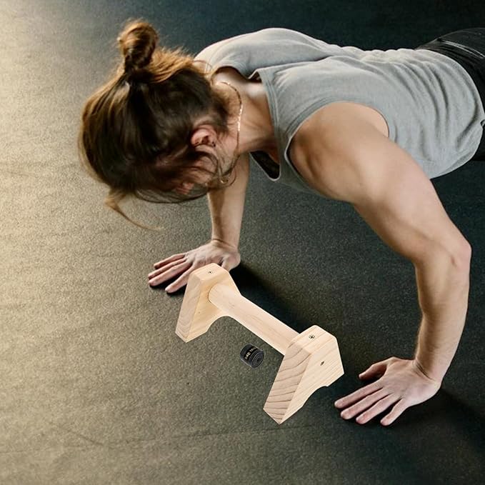 Angoily Wood Pushup Bars Parallettes Strength Training Stands Beech Wood Non-slip Support Fitness Handles for Home Gym Workout Handstand Trainer Men Women