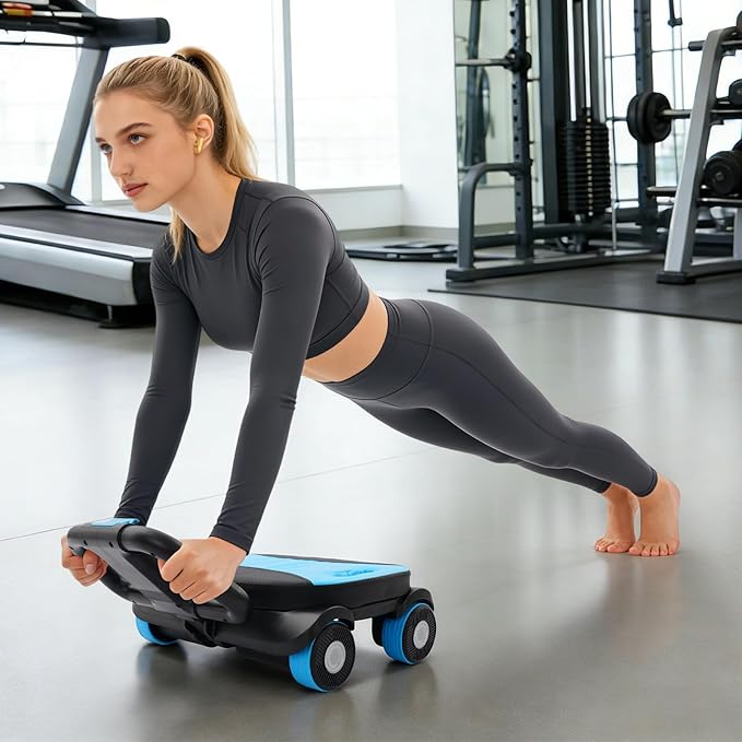 AB Roller Wheel, 4 Wheel Elbow Support Abdominal Roller, Abdominal Fat Burning Weight Loss Core Training Equipment for Home, Gym