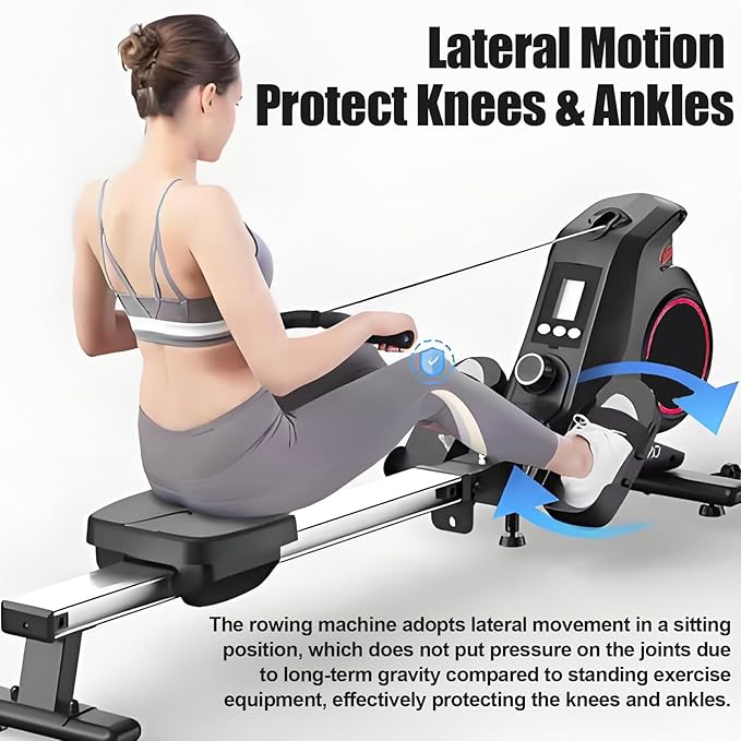 Rowing Machine, Magnetic Resistance Foldable Rower for Home Gym, Quiet Indoor Exercise Equipment with LCD Monitor, Adjustable Resistance Levels, Compact Design for Full Body Workout Black