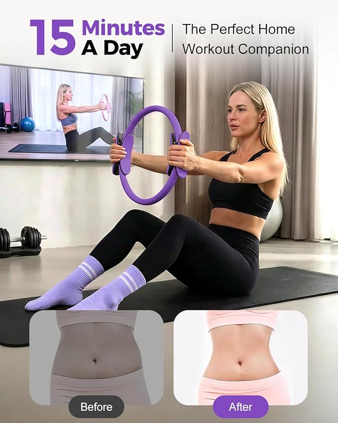 Home Pilates Essentials Kit for Women, Magic Circle Pilates Equipment Ring and Ball Set, 6 Resistance Bands Workout Guide Video for 28 Day Pilates Essential Challenge Starter Kit for Beginners