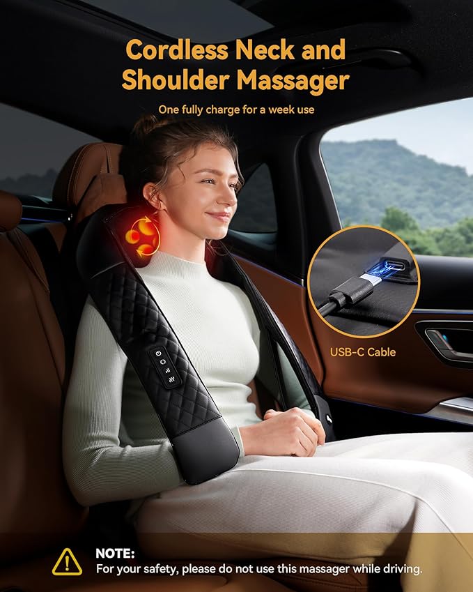 KNQZE Shiatsu Cordless Neck and Back Massager with Heat, Rechargeable Neck and Shoulder Massager, 4D Deep Tissue Kneading Massage for Leg, Full Body Muscle Pain Relief, 2026 Upgraded Ergonomic Design