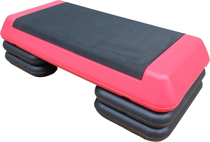Adjustable Workout Aerobic Exercise Step Platform, Fitness & Exercise Step Platform with 2/4 Stackable Risers for Home Gym Cardio Training(Grey/Red)