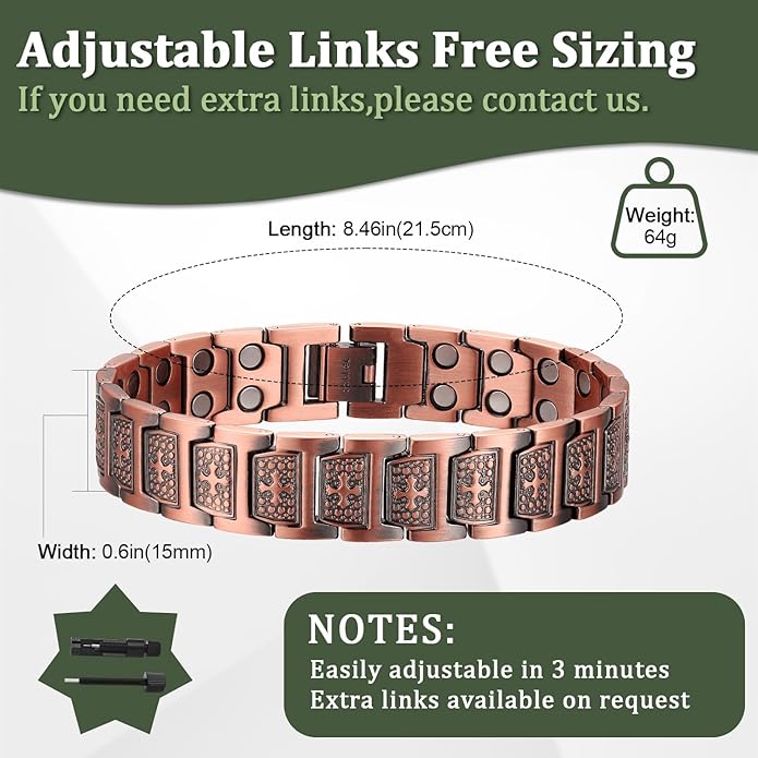 Magnetic Bracelet and Ring Set for Men, 99.99% Pure Copper Jewelry, Adjustable Cross & Celtic Knot Design, Gift for Dad