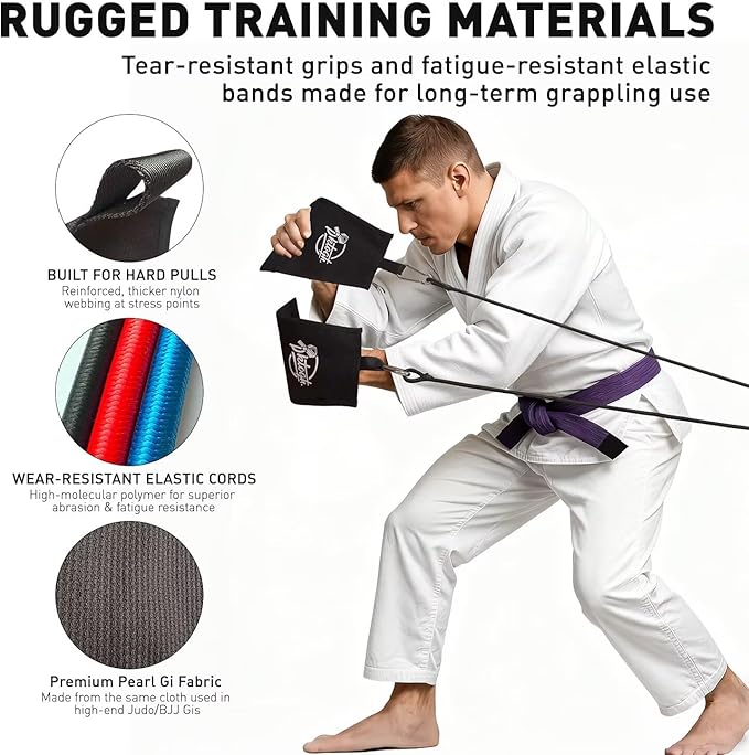 Jiu Jitsu Grip Trainer Simulating Gi – BJJ Resistance Bands System | Grappling Grip Strength & Endurance Training for Judo, MMA & Home Gym