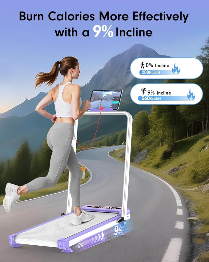 Walking Pad Treadmill with 15% Incline & Dual LED Display, 4 in 1 Walking Pad with Handle Bar, 3.5HP Foldable Treadmill with Incline, Treadmills for Home 350LBS, 4 Adjustable Incline, RGB Light