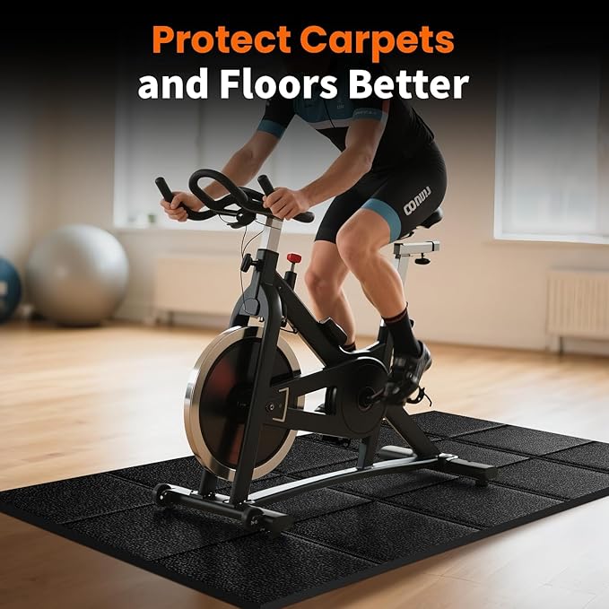 Treadmill Mat 79" x 39", 5mm Thick, for Under Treadmill, Walking Pad & Exercise Bike on Carpet & Hardwood Floors, Non-Slip Stripe Design, Waterproof Floor Protector, Noise & Shock Absorbing