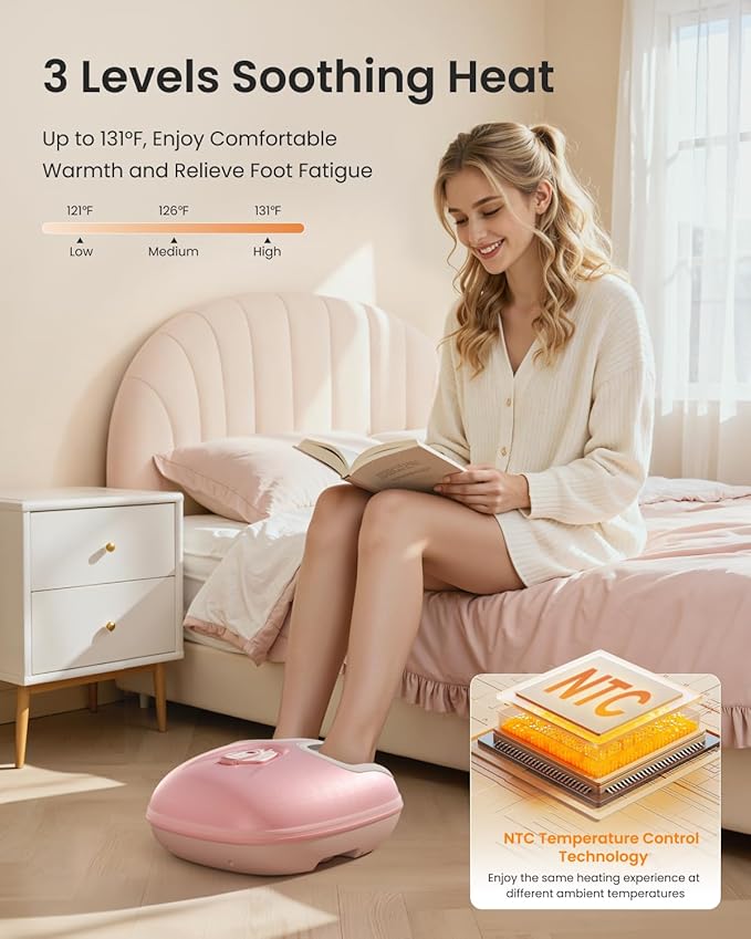 RENPHO Foot Massager Machine with Heat [2026 Upgraded], Shiatsu Foot Massager for Plantar Fasciitis, Birthday Gifts for Women Men, Cordless Control, Best Gifts for Women/Mom/Wife, Pink
