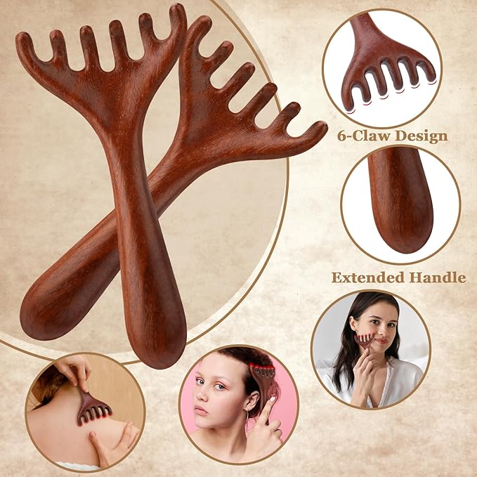3 Pack Scalp Massager Hair Growth,Wooden Gua Sha Head Massage Tool for Hair Growth, Soothing and Relaxing