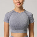 Yoga Set Seamless Women Long Sleeve Blouses Top Gym Sport Bra High Waist Tight Leggings Fitness Suit Shorts Sets (Color : Gray Shirt, Size : Small)