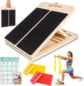 Wooden Slant Board for Calf Stretching, Portable Adjustable Calf Stretch Board with Training Poster & Resistance Bands, 300lb Weight Capacity Calf Ankle Achilles Physical Therapy Leg Exercisers
