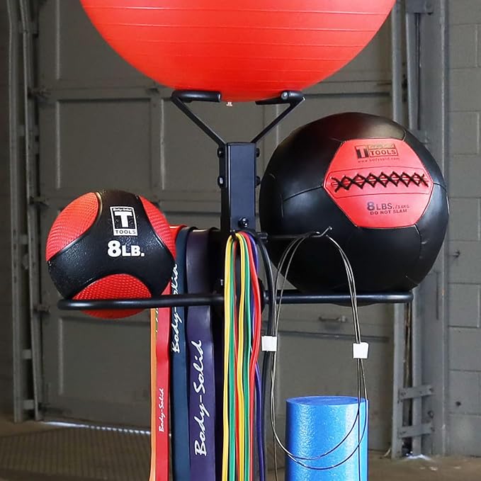 Body-Solid (GAR50) Compact Accessory Vertical Stand Rack for Organizing Medicine Balls, Weights Ball, Resistance Bands and Tubes, Jump Ropes, Foam Rollers, Yoga Mats, and more