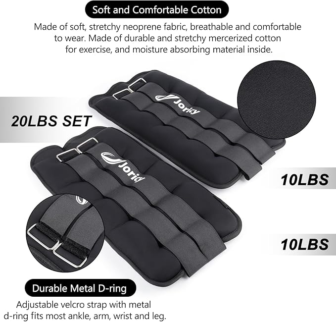 Ankle Weights A Pair of 1/2/3/4/6/8/10/12/20 LBS Wrist Leg Arm Weights for Women Men with Adjustable Straps, Strength weighted for Physical Therapy Running Walking Fitness Gym Workout