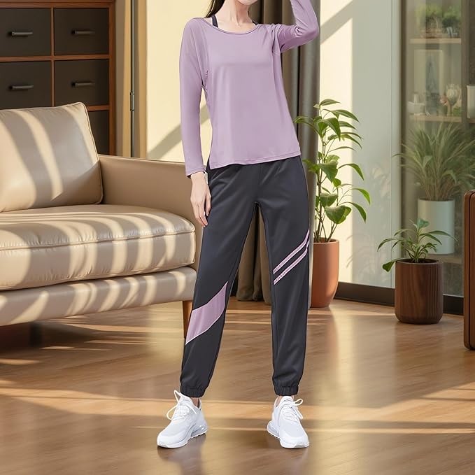 Women'S Two-Piece Pilates Set, Black Color Block Outfit, Breathable And High Waist Design, Available In Xxl