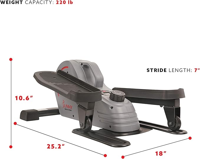 Sunny Health & Fitness Under Desk Elliptical Machine, Portable Sitting or Stand Peddler Exerciser for Seniors Home Office, SunnyFit App Access via Bluetooth with Optional Handlebar or Resistance Band