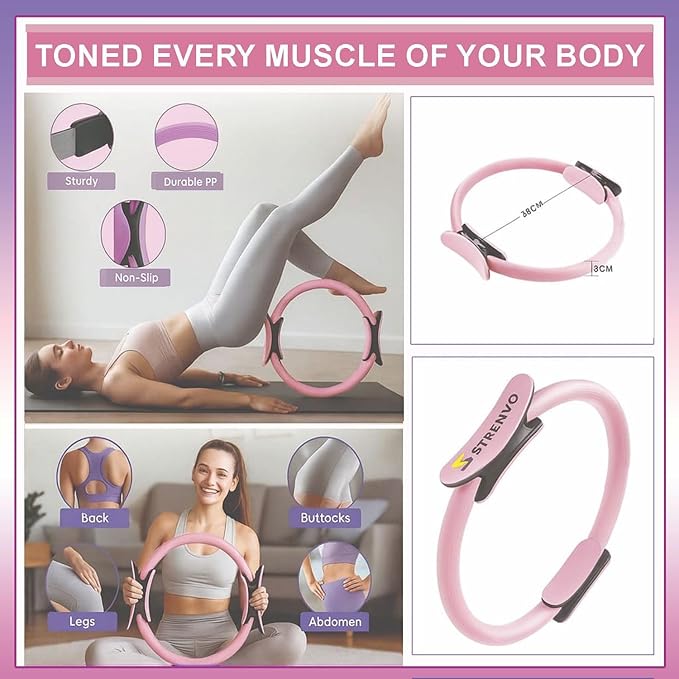 Yoga Pilates Ring Set for Home Workouts – 18 Pcs Fitness Kit for Women – Resistance & Toning Accessories with Circle Ring, Ideal for Full Body Toning & Flexibility