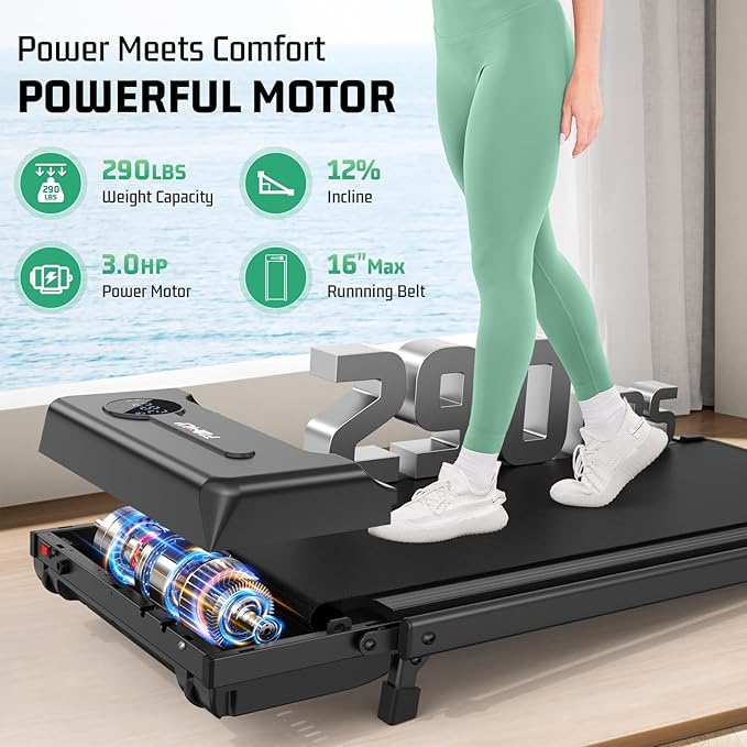FUNMILY Upgrade Walking Pad Folding Treadmill with 12%/15% & Handle Bar, 3.5HP Foldable Under Desk Compact Treadmills for Home/Office/Gym, 400+lb Capacity, Shock Absorption