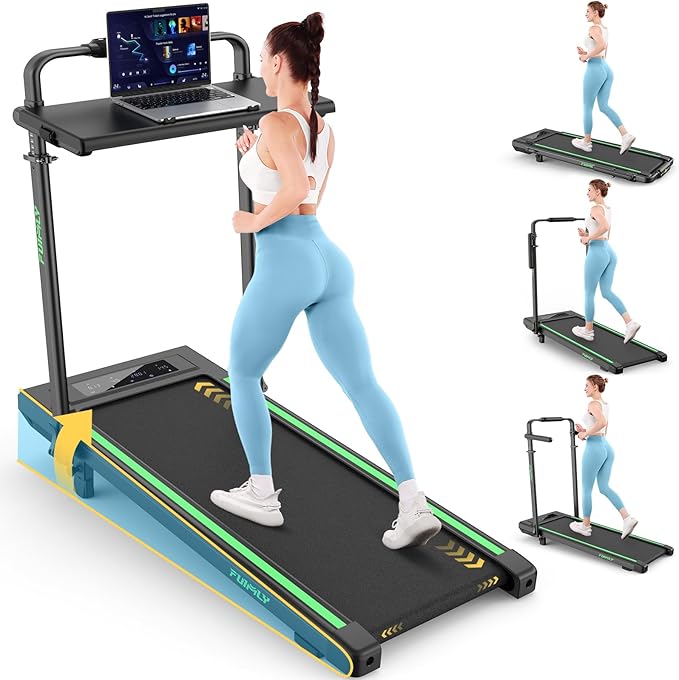 FUNMILY Upgrade Walking Pad Folding Treadmill with 12%/15% & Handle Bar, 3.5HP Foldable Under Desk Compact Treadmills for Home/Office/Gym, 400+lb Capacity, Shock Absorption