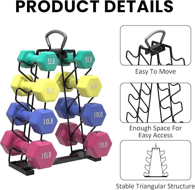 UNITEDPOWER Dumbbell Rack Stand, 4 Tire Weight Rack for 8 Dumbbells，A-Frame Metal Storage Holder with Handle Suitable for Home Gym (DUMBBELLS NOT INCLUDED)