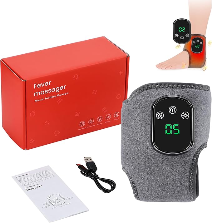 Rechargeable Ankle & Foot Massager with Adjustable Heat Therapy – 5-Temp Infrared, 3-Level Vibration for Pain Relief & Relaxation
