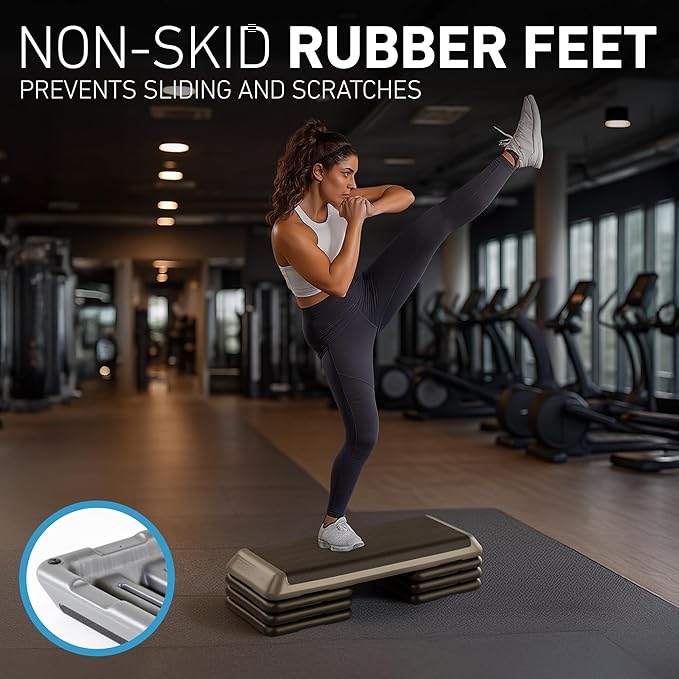 The Original STEP Exercise Step Platform, Health Club Size Stepper for Exercise at Home with 4 Stackable Risers for Height Adjustments
