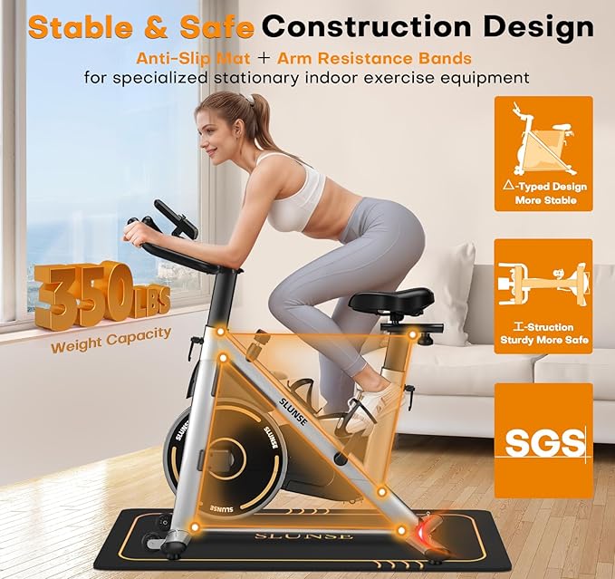 Exercise Bike, Magnetic Resistance Stationary Bikes for Home with App Compatible, Silent Indoor Cycling Bike with 350lbs Weight Capacity Comfortable Seat, Digital Monitor & Phone Mount