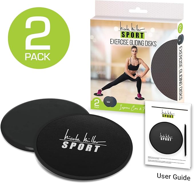 Nicole Miller Exercise Sliders for Fitness Workout [2PK], Double Sided Gilder Strength Slides Discs Work Smoothly on Any Surface for Stretch Strength Core Exercise