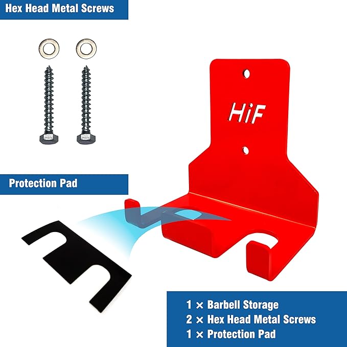 HIFLAME Double Barbell Storage Wall Mounted Storage Rack, Wall Barbell Rack, Olympic Wall Mount Barbell Holder,Vertical Hanging Barbell Rack.Suitable for Gym.Home Fitness. (Red)