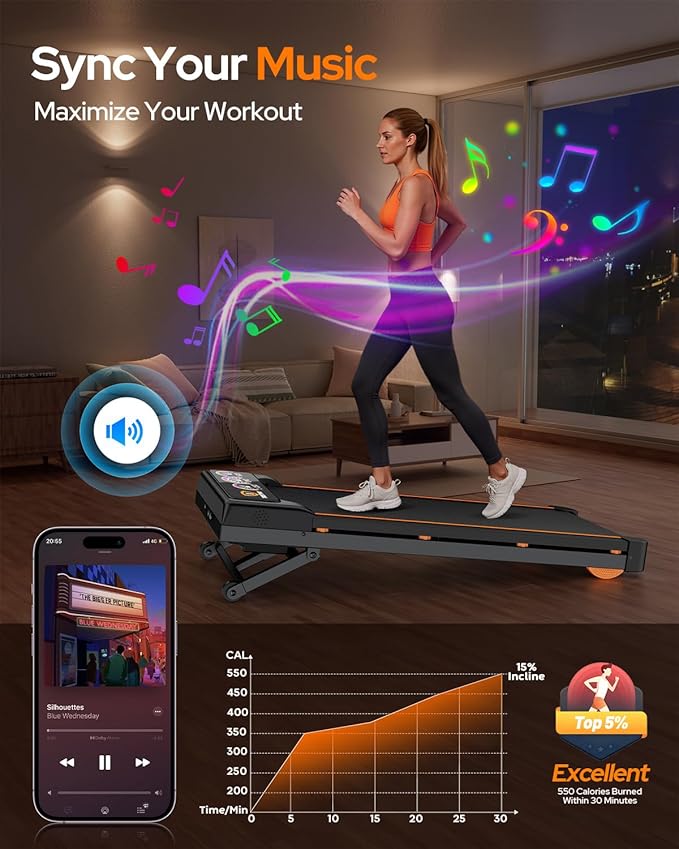 Walking Pad Treadmill with 15% 12-Level Auto Incline, 450 lbs Capacity UI Screen, Trisomy 3.5HP Quiet Under Desk Treadmill with Bluetooth Speaker & Remote, Compact Treadmills for Home Hiking Control