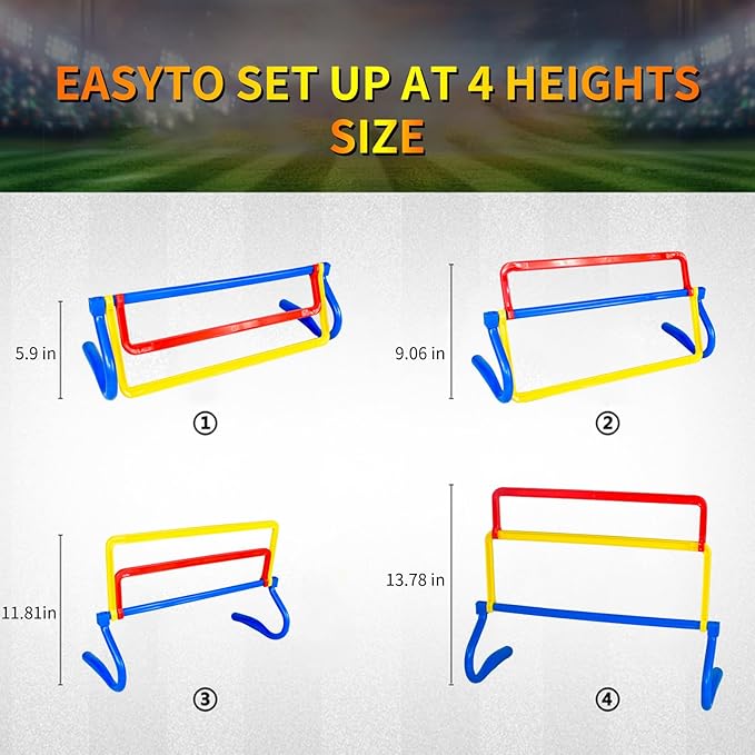 6 Pack Multicolor Agility Hurdles 4 Height Adjustable Speed Training Hurdles Fitness & Speed Training Equipment