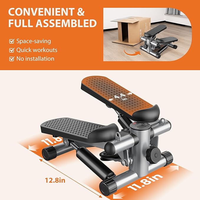 Sweetcrispy Mini Stair Steppers with Resistance Bands for Exercise at Home, Portable Exercise Twist Stepper Machine for Full Body Workout, 300LBS Capacity