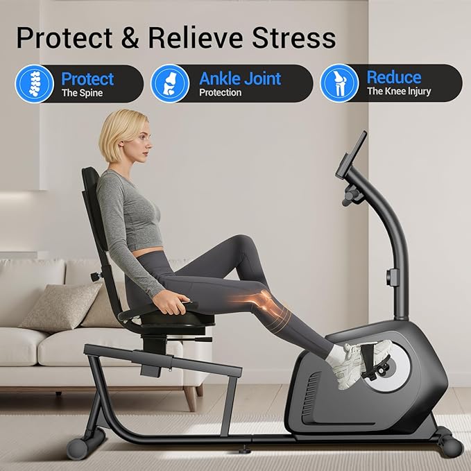 UMAY Recumbent Exercise Bike, Magnetic Staionary Bikes for Home with 16-level Resistance & Adjustable Seat, Staionary Bike for Seniors Adults, 350 LBS & LCD Monitor