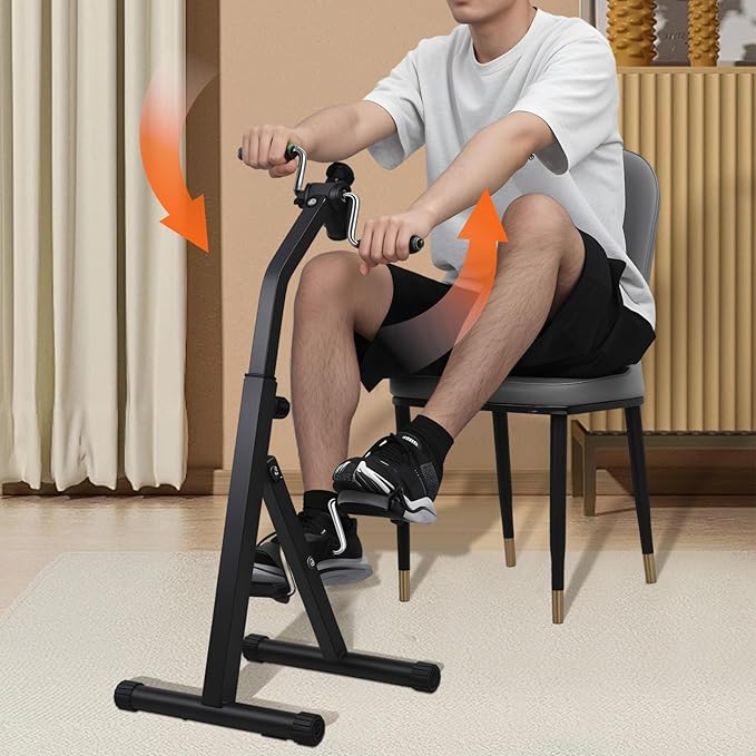 Pedal Exerciser Bike Hand Arm Leg and Knee Peddler, Arm Leg Knee Physical Therapy Exercise Bike, Adjustable Fitness Recovery Equipment for Seniors Total Body with Monitor Black