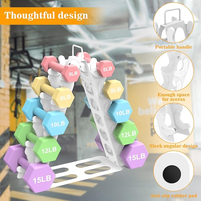 Dumbbell Rack 5 tier(Dumbbells not included), A-Frame Metal Dumbbell Holder with Handle, Multilevel Weight Storage Organizer for Dumbbells, Tree Shape Compact Weight Rack/Holde(White)