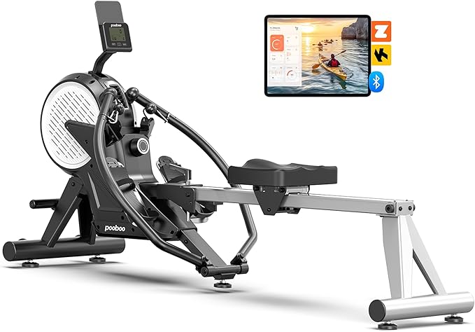pooboo Rowing Machine for Home, Max 360 LBS Magnetic Rower with APP and LCD Monitor, Tablet Holder, Upgraded Rowing Machines with Comfortable Seat Cushion