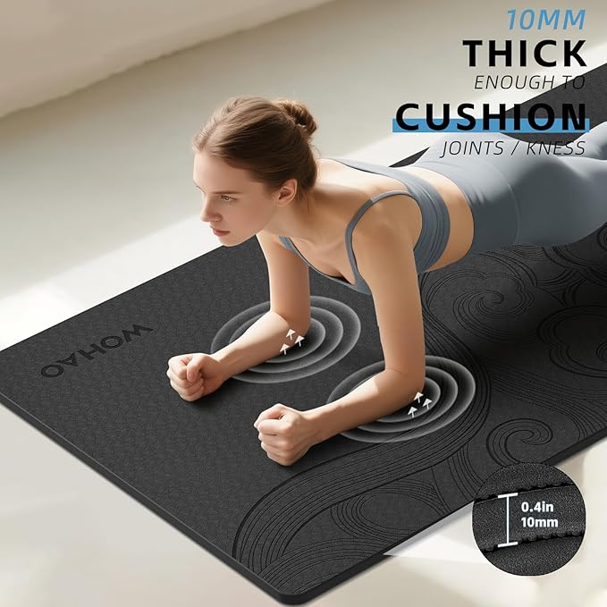 Large 76"x40"x0.4" Yoga Mat - Extra Width & Thick Non-Slip Exercise Mat, Versatile for Stretching, Yoga Studio, Gym, Home & Indoor/Outdoor Workouts