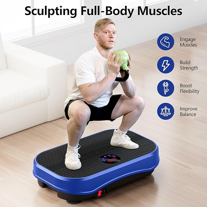 Vibration Plate Exercise Machine for Lymphatic Drainage Massager, 330 Lbs Capacity Full Whole Body Workout Equipment with Loop Bands for Women Men, Fitness Platform for Weight Loss