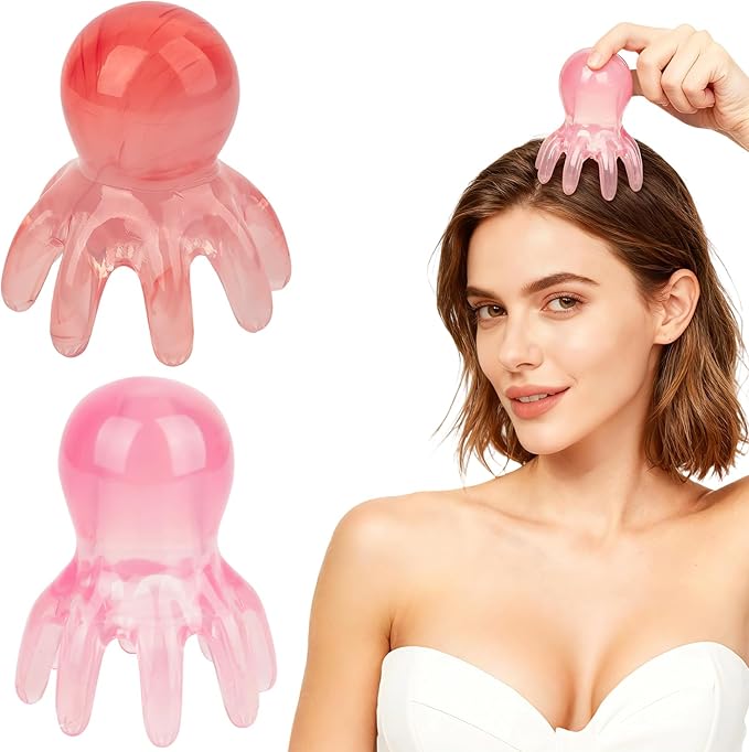 2 Pcs Octopus Head Massager Scalp Comb,Pink Octopus Comb Scalp Massage Tool to Relief Stress,Manual Head Massager for Headaches,Gift for Men and Women Relief Headaches Acupressure Tools