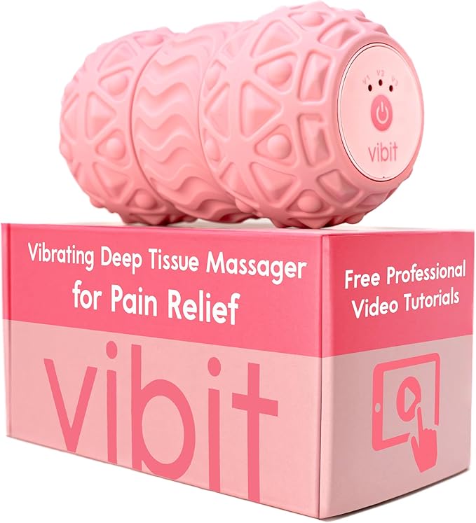 Vibit - Vibrating Massager for Plantar Fasciitis, Pain Relief and Sciatica, Foot and Body Portable Massage Roller, Deep Tissue Pain Relief from Feet to Neck, Electric, 3 Vibration Levels (Pink)